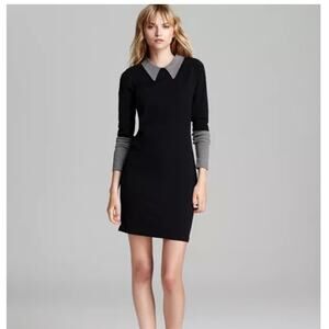 525 America Collar Sweater Long Sleeve Dress Black Colorblock Size Small